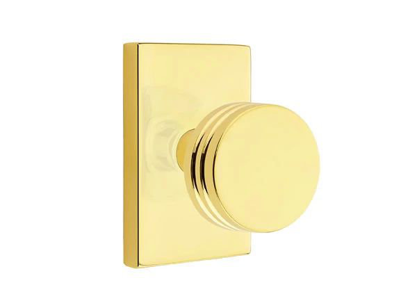 Emtek Privacy Interior Mortise Set w/ Modern Rectangular Rosette & Bern Knob (RH), Flat Black