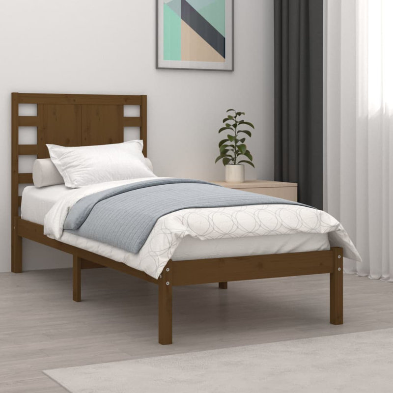 Bed Frame Solid Wood, Double (135 x 190 cm), No, Natural