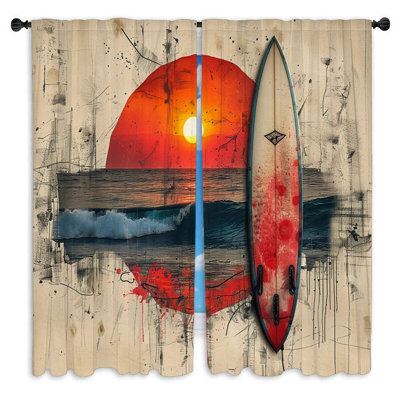 Surfing Window Curtains  Beach Wave board Drapes - 2 Panels