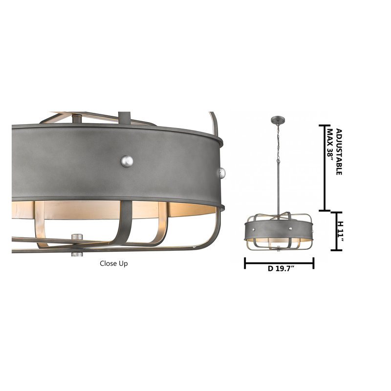 Industrial 5 Light Silver Round Chandelier, Charcoal Black/Silver