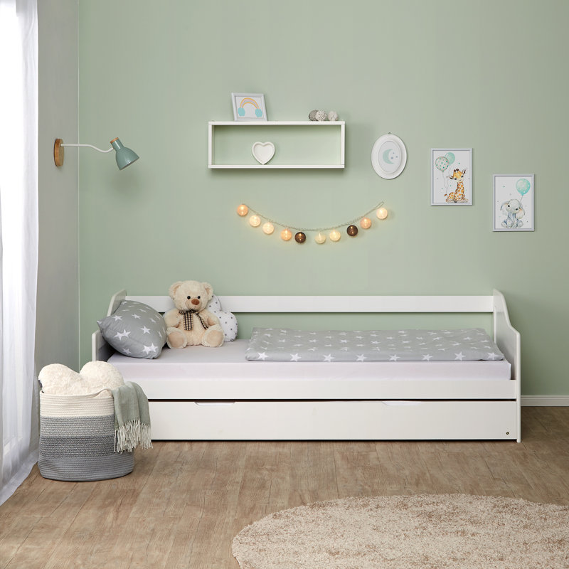 Lindsay European Single (90 x 200cm) Bed Frame with Trundle, White