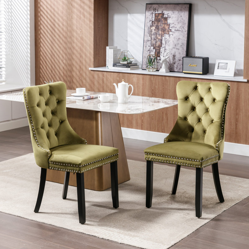 Chaises capitonnées Allena , Velours vert fruit, Noir, 2