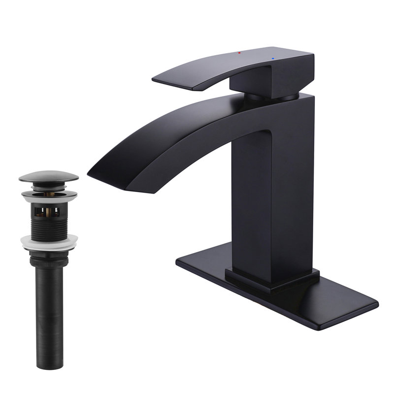 Robinet de lavabo de salle de bain moderne à un trou à poignée simple avec drain optionnel, Noir mat, Avec drain
