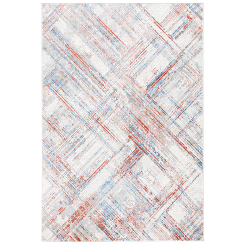 Tapis géométrique ivoire / rouille / bleu, Rectangle 9 pi x 12 pi