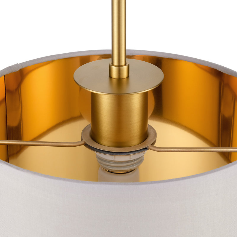 Luminaire suspendu tambour 1 lumière doré avec abat-jour en tissu gris