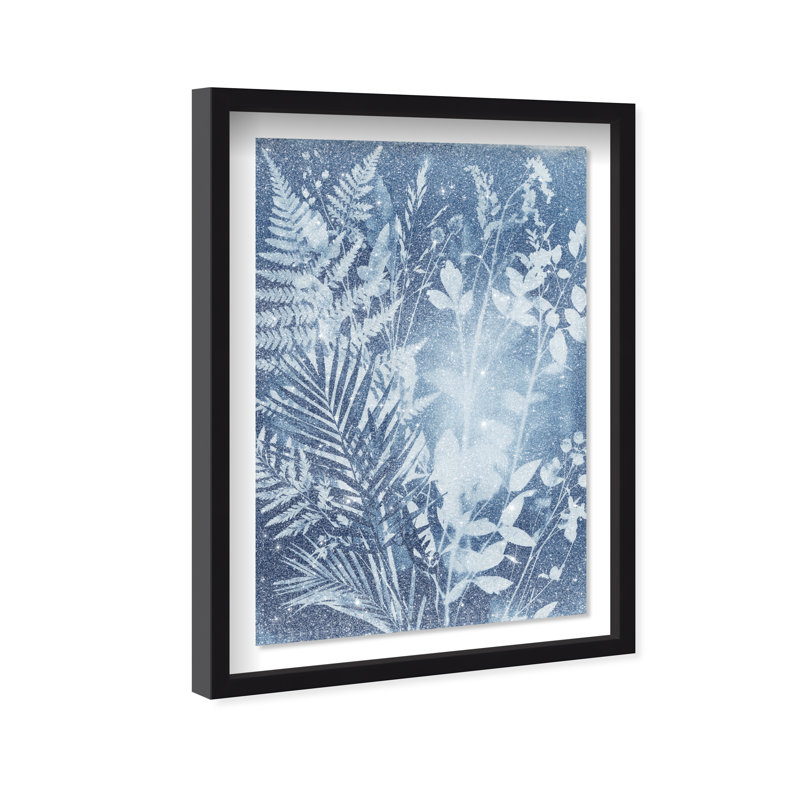 Blue Foliage II Print by Oliver Gal, 17.5"H x 25.5"W, Black Shadowbox