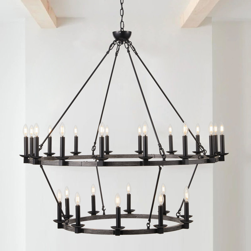 26-Light 2-Tier Classic Farmhouse Wagon Wheel Chandelier