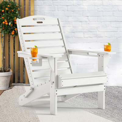 Outdoor Fire Pit Chairs Weather-Resistant HDPE Foldable Outdoor Adirondack Chair With Cup Holder by Rosecliff Heights