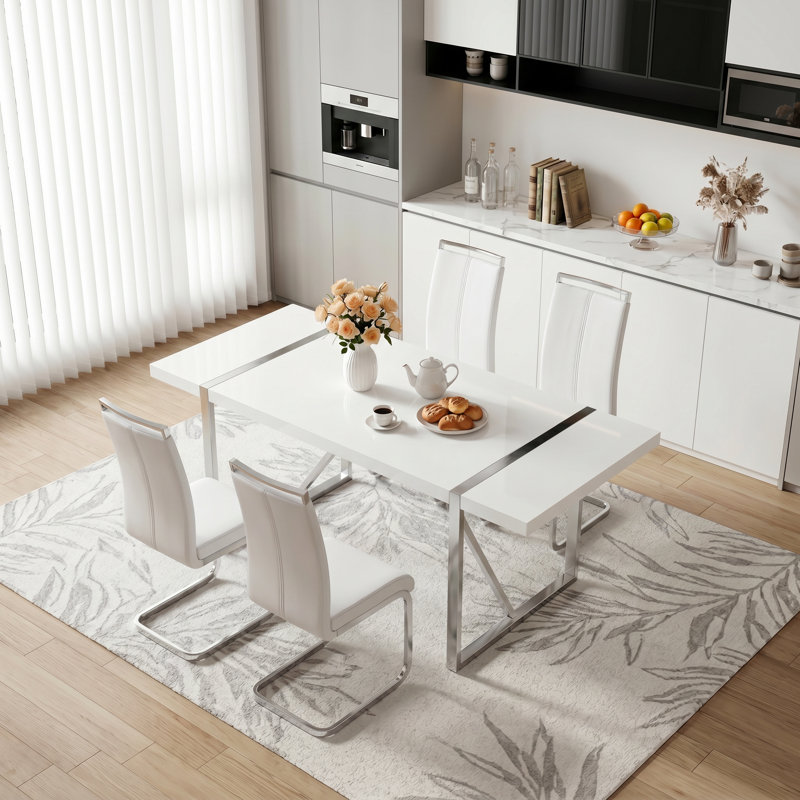 Ensemble de table de salle à manger 5 pièces Modern, Blanc, 5
