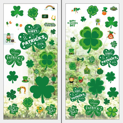 Décorations de la Saint-Patrick - 105 pièces de fenêtre de la Saint-Patrick - Autocollants de trèfle pour décorations de trèfle statiques réutilisables en verre | Décoration de la Saint-Patrick