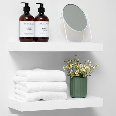 Ensemble de 2 tablettes flottantes pour salle de bain en bois massif de qualité supérieure avec support robuste