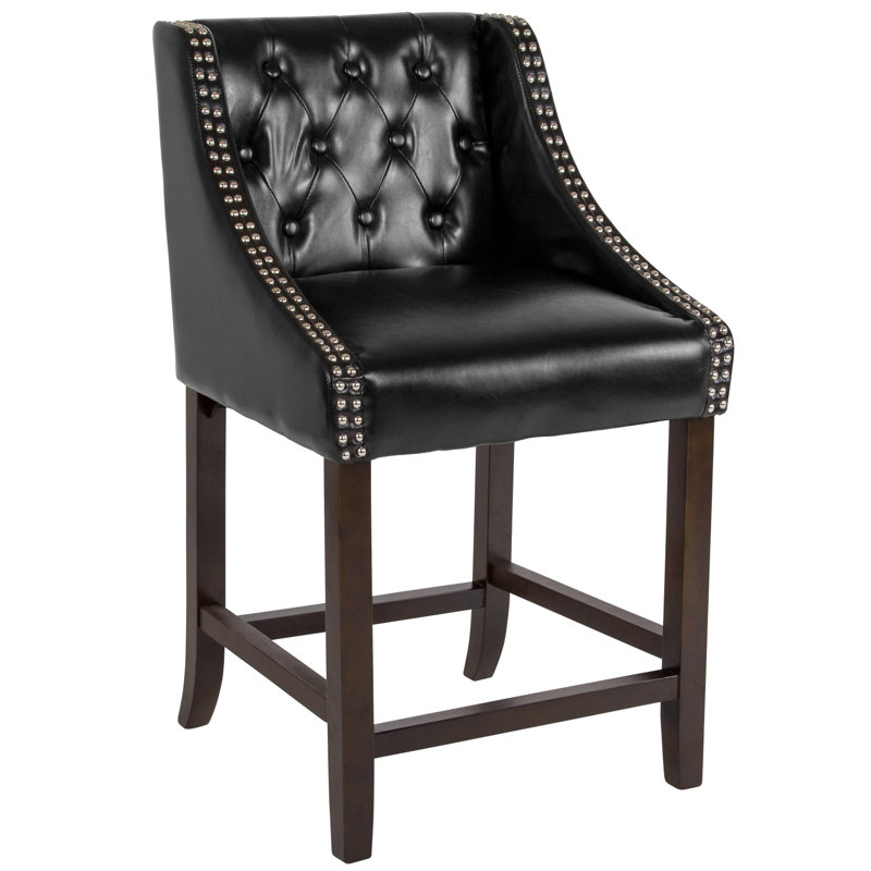 Tabouret de bar touffeté Desaria, Tabouret de comptoir (siège d'une hauteur de 24 p, Noir
