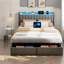 Lits Queen Size avec rangement, cadre en métal gris, mobilier rembourré moderne avec éclairage DEL