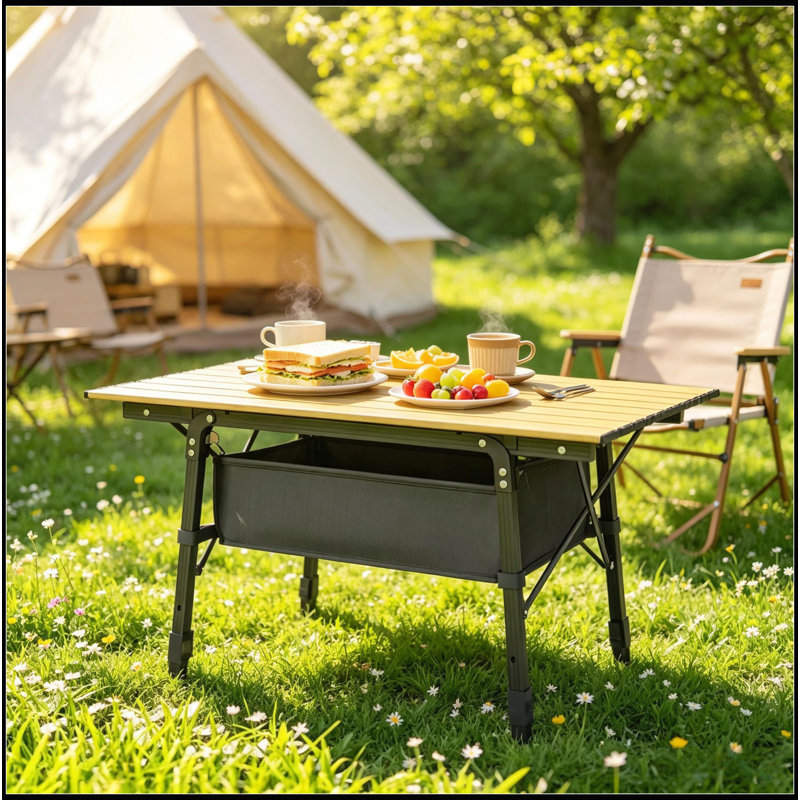 Table de camping compacte, portative et pliante, en aluminium, réglable en hauteur (de 45 à 66 cm), poids : 30 kg.