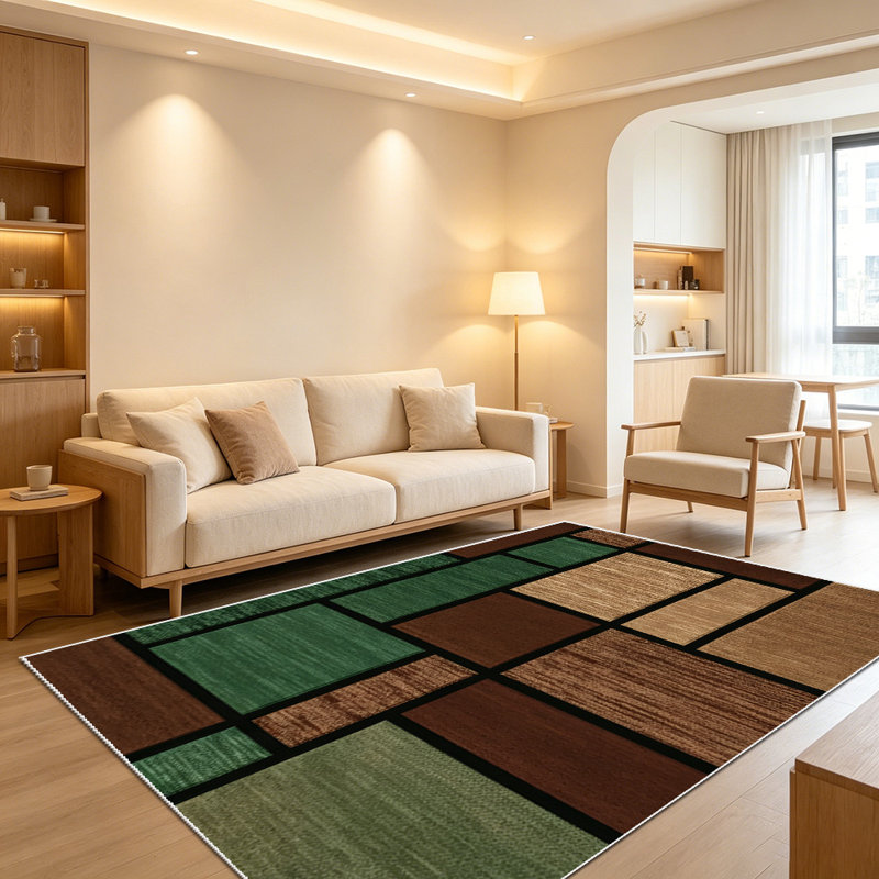 1PC Geometric Wood Grain Patchwork area rugs for Living Room, Soft and Comfortable, Suitable for all seasons, easy-to-maintain, machine washable Indoor floor mat, Under Table Farmhouse suitable for dining room, bedroom, kitchen, entryway, patio, home