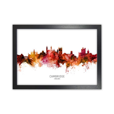 Cambridge England Skyline Red City Name by Michael Tompsett - 1 Piece Wall Art