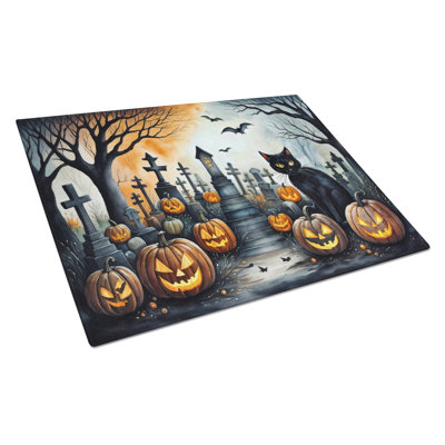 Grande planche à découper en verre pour chat noir Spooky Halloween