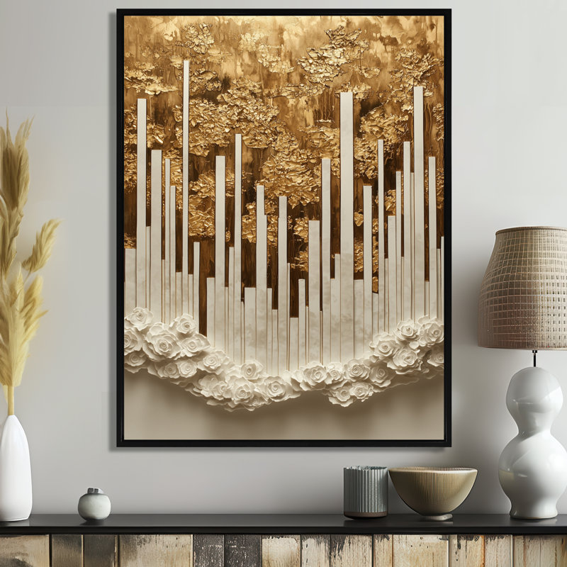 «Silent Melody Of Line Art Collage», reproduction d'art sur toile encadrée, Noir, Reproduction avec cadre flottant