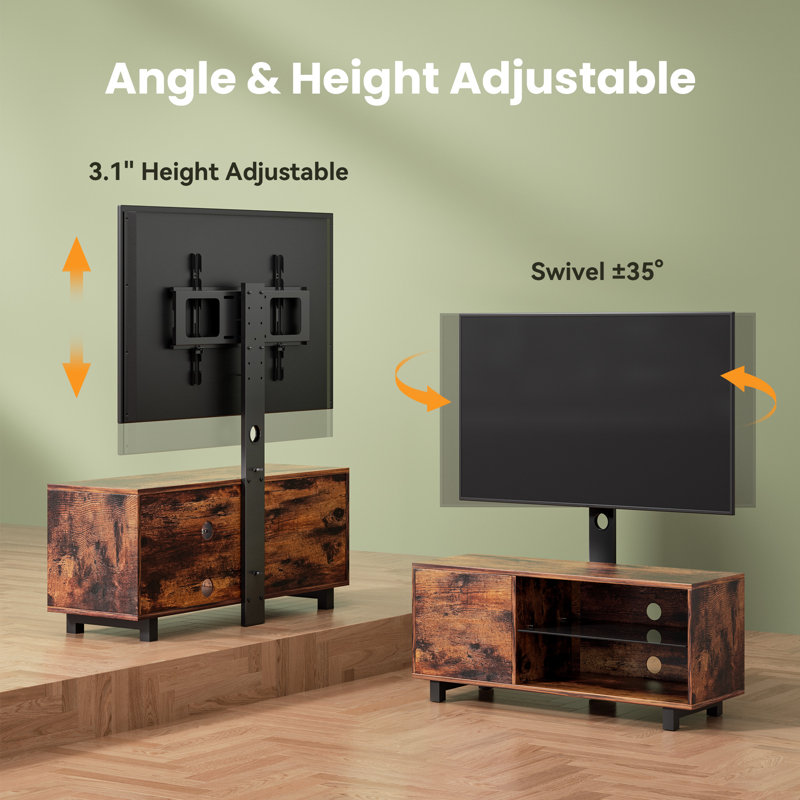 Rustic Brown Particle Board TV Stand with Mount and Storage Cabinet