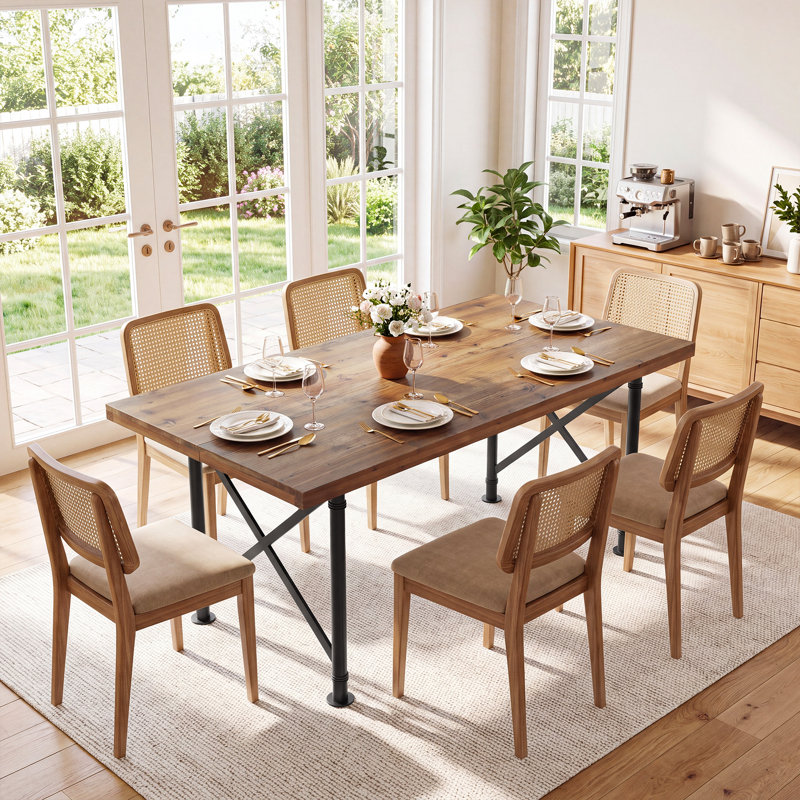 Table de salle à manger de 63 po en bois massif pour 4 personnes, table de cuisine rectangulaire industrielle avec pieds en métal