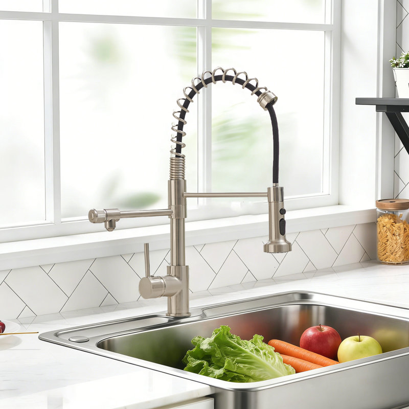 Kitchen Faucets With Pull Down Sprayer, Kitchen Sink Faucet With Dual Function Spray Head, Nickel