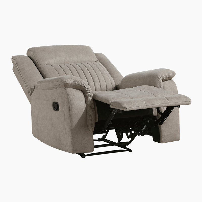 Solida 39.5" Modern & Contemporary Polished Microfiber Reclining Chair with Contrast Piping & Tab Pull Reclining, Dove