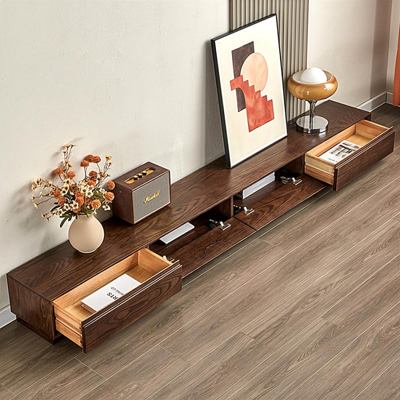 Modern Nut-Brown Solid Wood TV Stands, 9.84"H x 86.61"L x 11.8"W