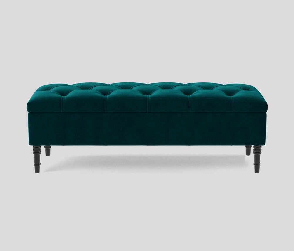 Alyana 120cm Wide Tufted Rectangle Ottoman Storage Bench, Upholstery Velvet Shoe Bench with Turned Wooden Legs