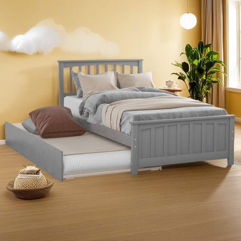 Lit plateforme simple avec lit gigogne, Gris