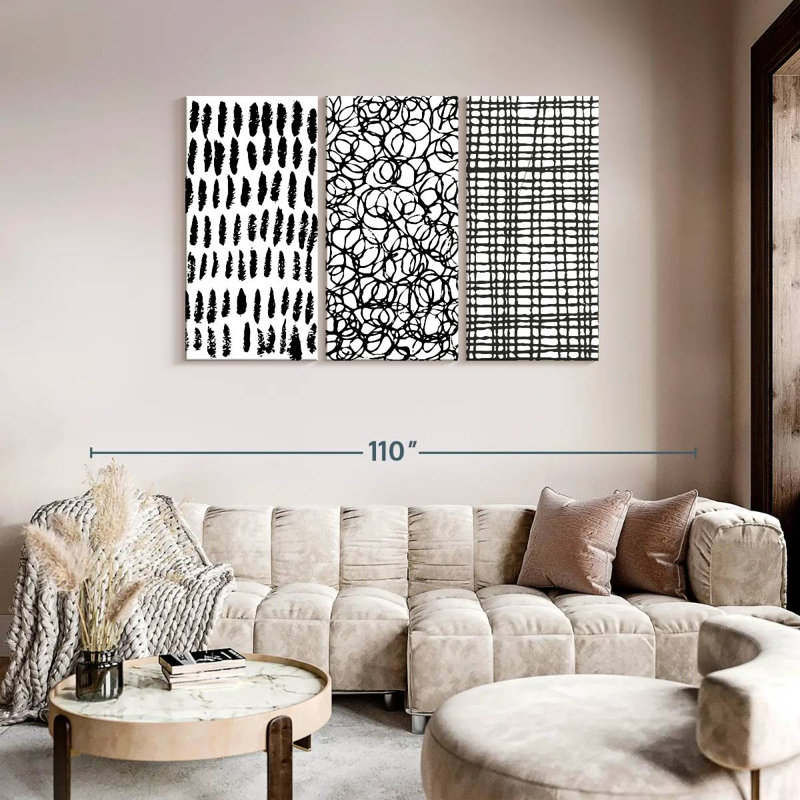 Ensemble 3 pièces Avery Abstract Bold Scribbles Abstract II sur toile, H 74 po x l 48 po x P 1,25 po