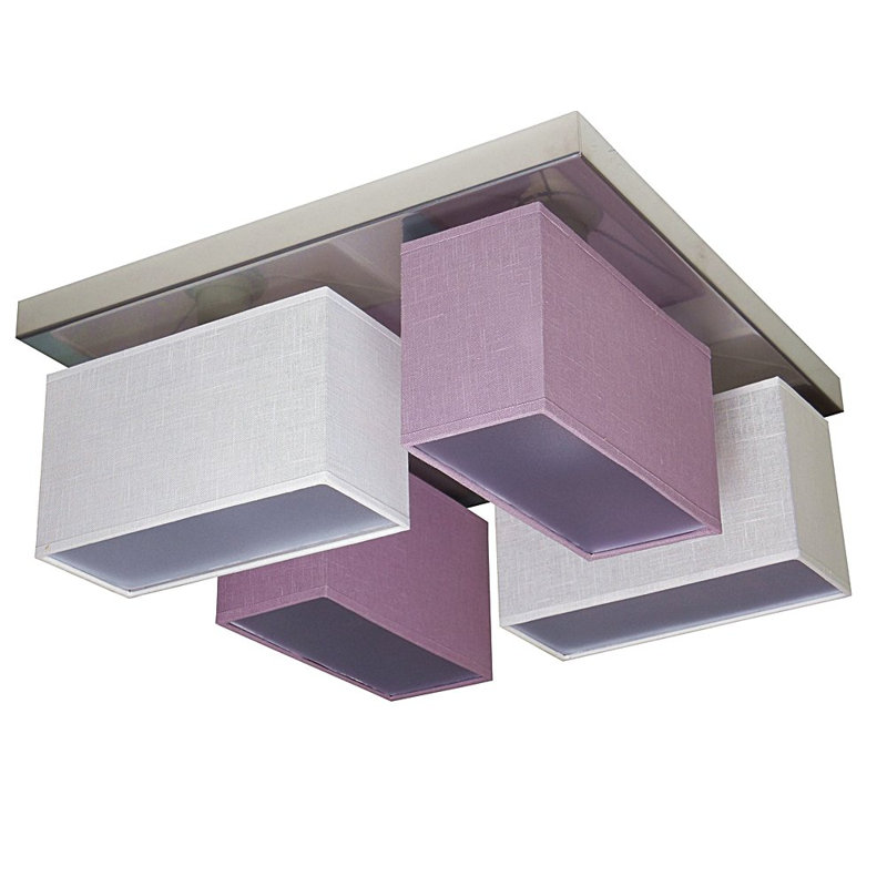 Partridge Fabric Semi Flush Mount, White/Purple