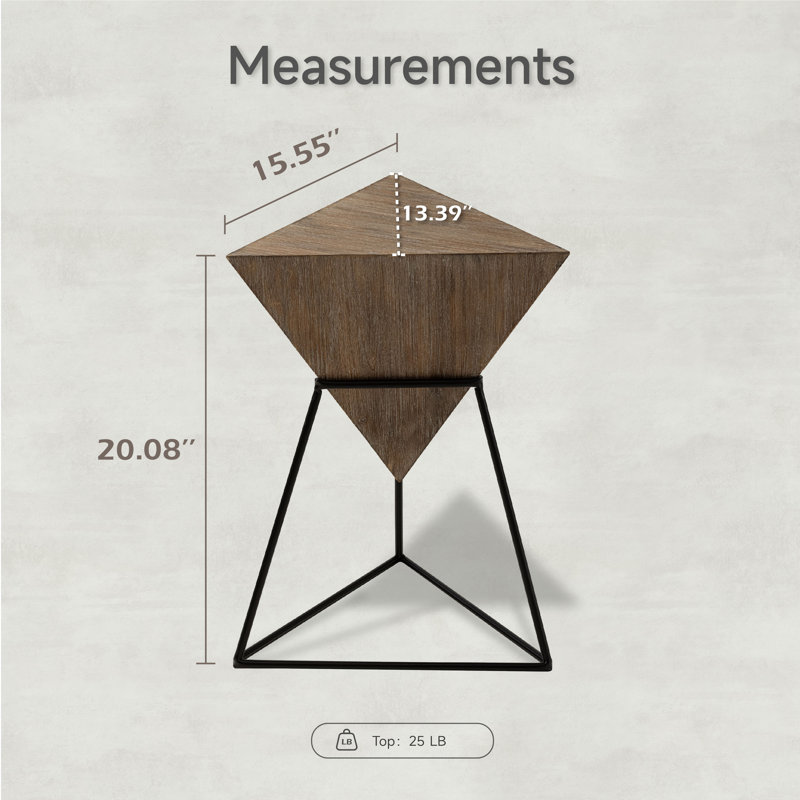 Brown Triangular MDF and Metal Geometric End Table