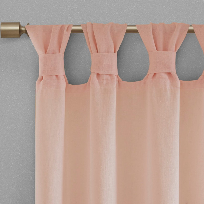 Floral Embellished Cuff Tab Top Solid Curtain Panel(Only 1 Pc Panel), Blush