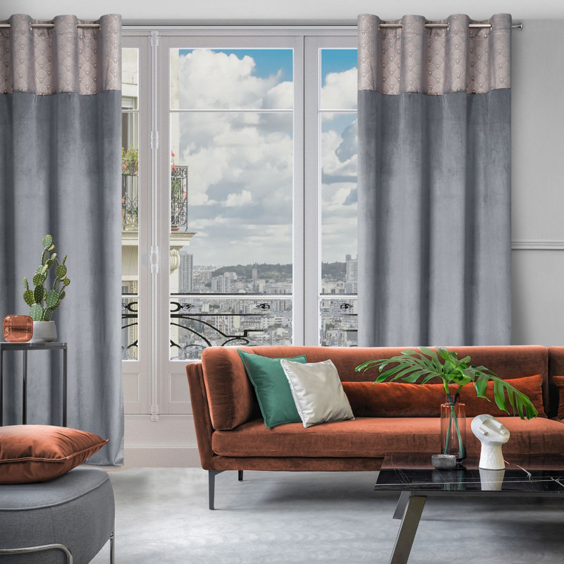Design 91 Polyester Room Darkening Eyelet Curtains Panel, Graphite