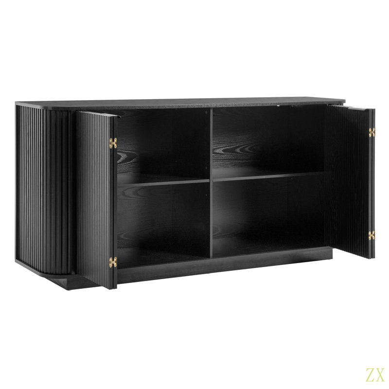Buffet de rangement ondulé de 63 po à deux portes avec tablettes réglables, idéal pour la cuisine, le salon, le couloir - rangement polyvalent