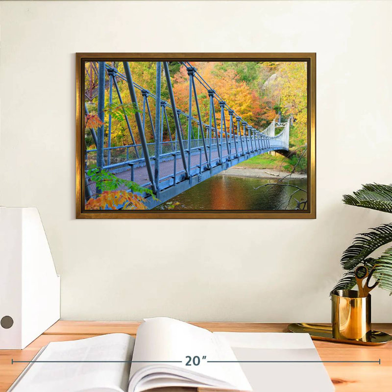 Blue Bear Mountain Bridge, Floating Frame Gold, 13" X 9"