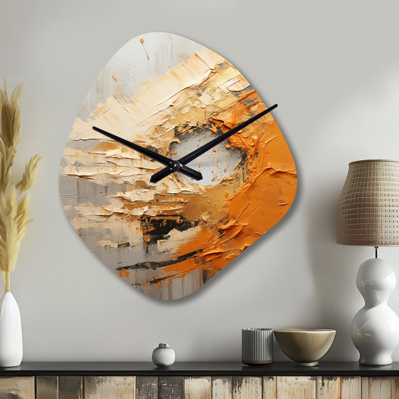 Horloge murale asymétrique en or doré et orange, Petit