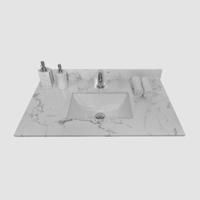 Montary 37Inch Bathroom Vanity Top Stone Carrara White New Style Tops With Rectangle Undermount Ceramic Sink And Single Faucet Hole -  Go Peak Track, GPTYX07645A