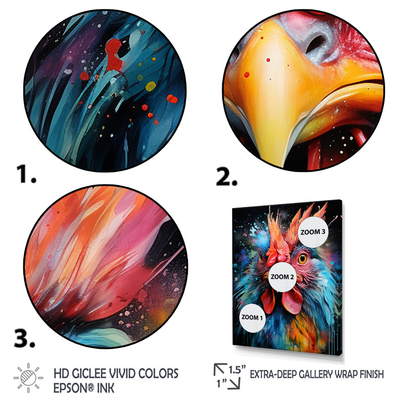 «Blue Red Rooster Chœur», art mural coq, Cadre photo noir, H 20 po x l 12 po x P 1 po