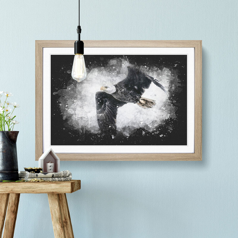 Bald Eagle High In The Sky - Single Picture Frame Print on MDF, 62cm H x 87cm W x 2cm D, Oak Framed