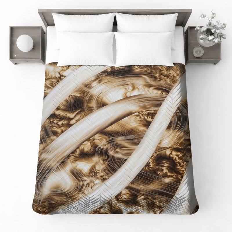 Swirling Brown Patterns Quilted Bedspread All Sizes, Full / Double
