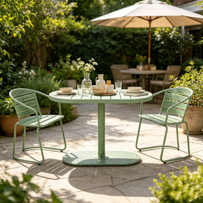 3-Piece Bistro Table and Chair Set of 2, Patio Furniture Set with Iron Frame, Crackle Textures, Bistro Dining Set, for Poolside,Garden Cafeteria, Green