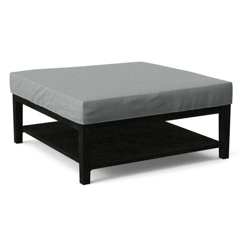 Hammond Square Ottoman, Antique Black Finish, Light Blue Performance Fabric; 0851-55