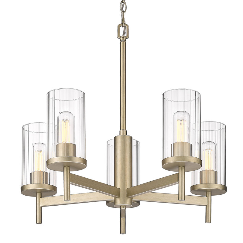 Bertelli 5-Light Dimmable Steel Cylinder Chandelier, White Gold