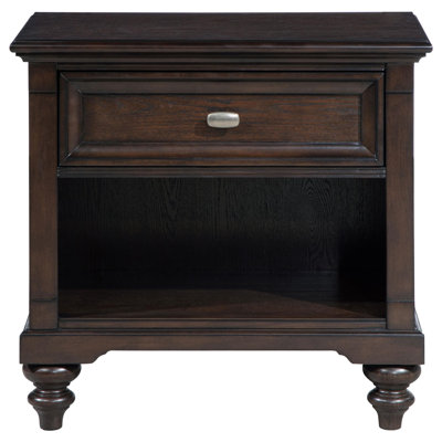 Meon Nightstand W Drawer And Open Cubby Shelf, Dark Oak Brown Wood