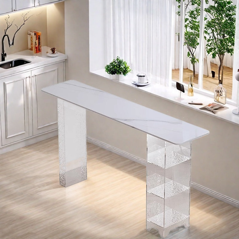 Table de bar flottante en acrylique, H 39,3 po x L 70,8 po x l 17,7 po