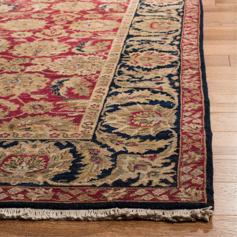 Albirda Wool Pile Oriental Rug in Navy/Gold/Red, Rectangle 6' x 9'