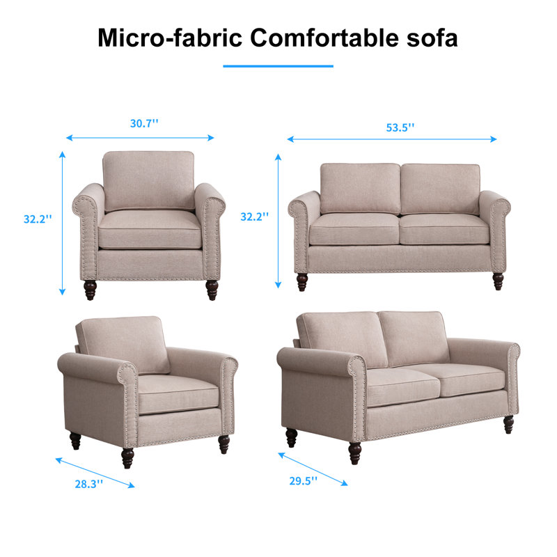Ensemble de canapé-lit en microfibre 2 pièces avec cadre en bois, Beige
