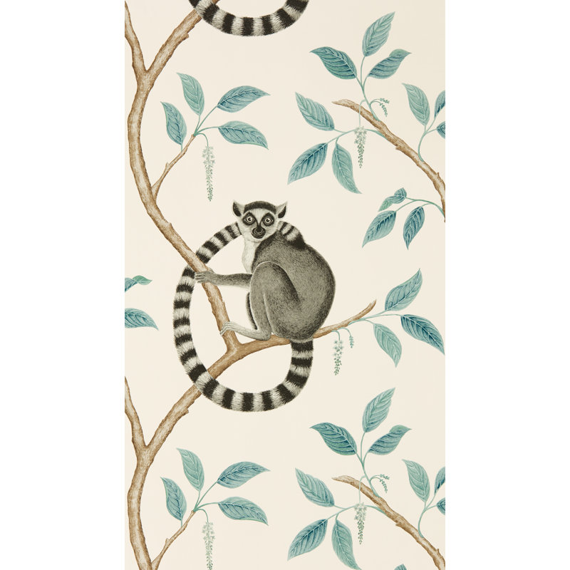Ringtailed Lemur 10.05m x 52cm Matte Wallpaper Roll, Beige/Blue