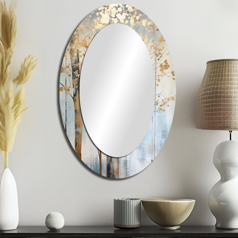 Décor de miroir mural doré et bleu Treasure Trees Scenery II - Beige, H 36 po x l 24 po